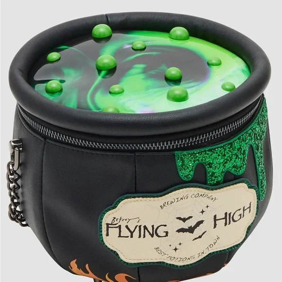 Betsey Johnson Black Crossbody Bag with Green Glitter and Orange Flames - Picture 6 of 14